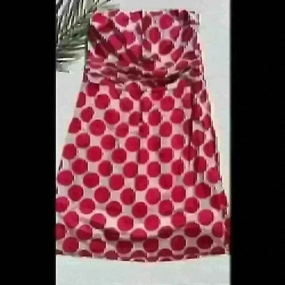 Limited Pink/White Polkadot Ruched Strapless Dress